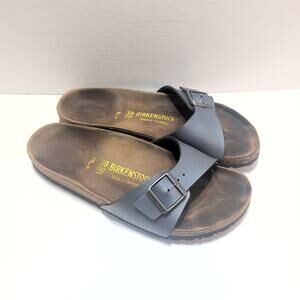 Birkenstock Madrid Birko-Flor Metallic Blue Slides Women's 8